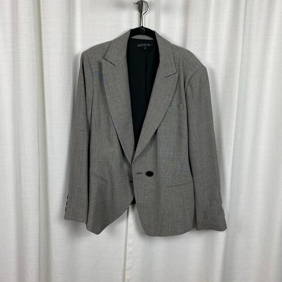 Lafayette 148 New York Black&White Chevron Virgin Wool One Button Blazer Sz.16 - Picture 2 of 13